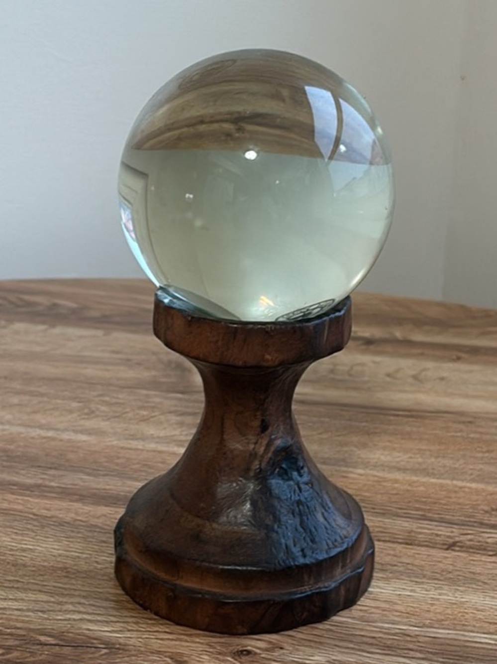 Clear Crystal Ball 4 Inch Including Wooden Stand (total 9” Height)